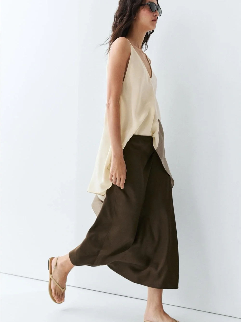 Zara satin flowing skirt in brown size medium